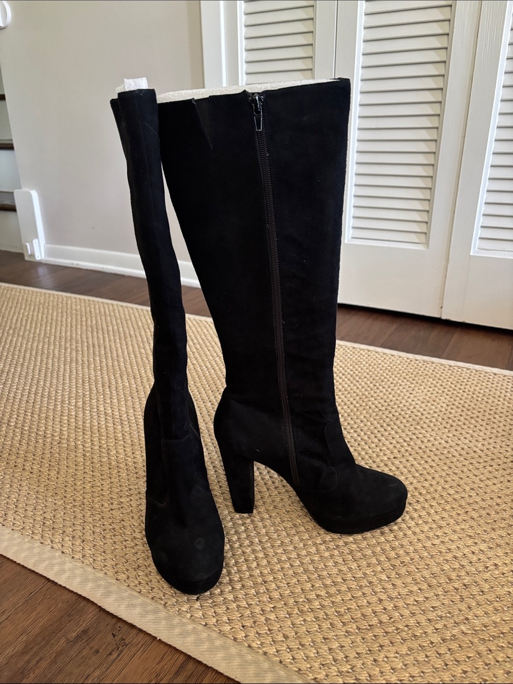 Steve Madden Black Knee-High Suede Block Heel Boots